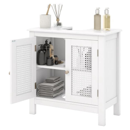 Under Sink Bathroom Cabinet, Rattan Doors, White, 60x30x60 cm