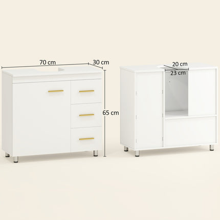 Under-Sink Bathroom Cabinet, White MDF, Soft-Close Hinges