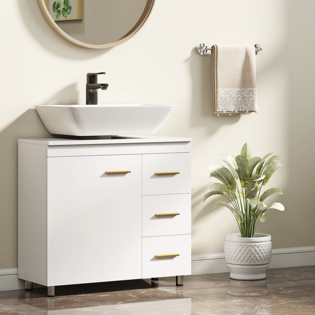 Under-Sink Bathroom Cabinet, White MDF, Soft-Close Hinges