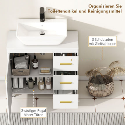 Under-Sink Bathroom Cabinet, White MDF, Soft-Close Hinges