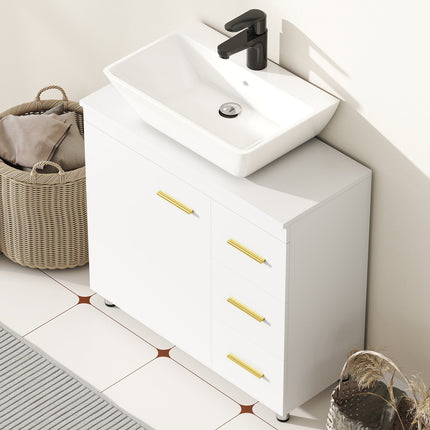 Under-Sink Bathroom Cabinet, White MDF, Soft-Close Hinges