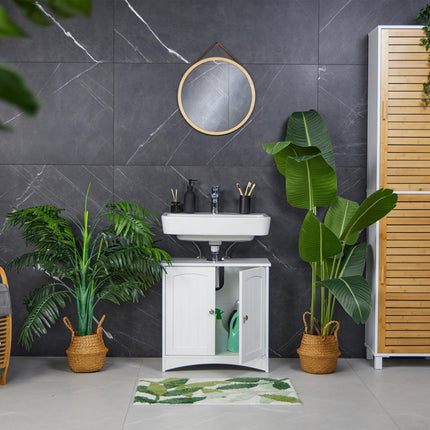Under Sink Bathroom Cabinet with Doors, White MDF