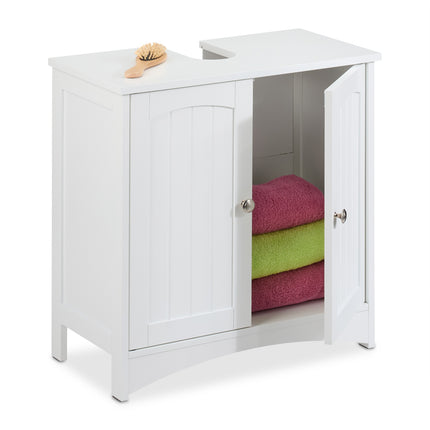 Under Sink Bathroom Cabinet with Doors, White MDF