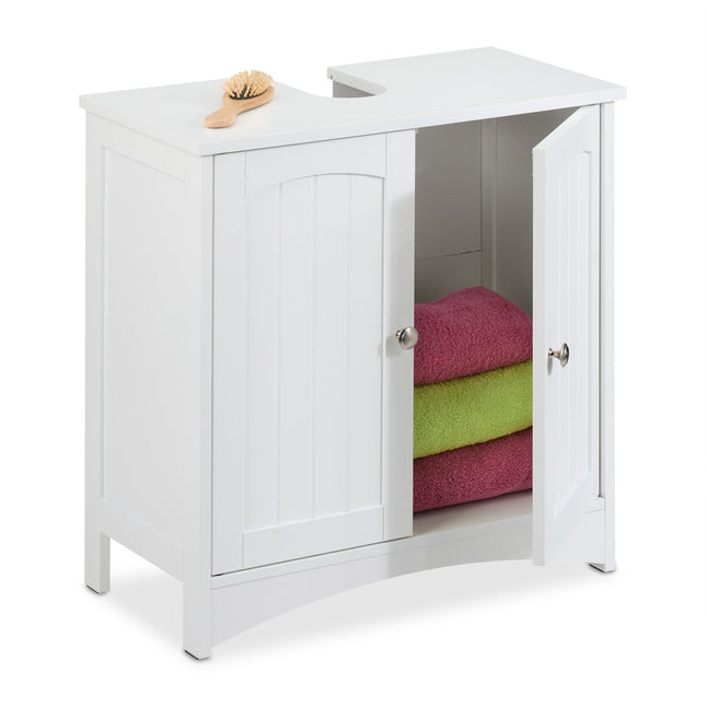 Under Sink Bathroom Cabinet with Doors, White MDF