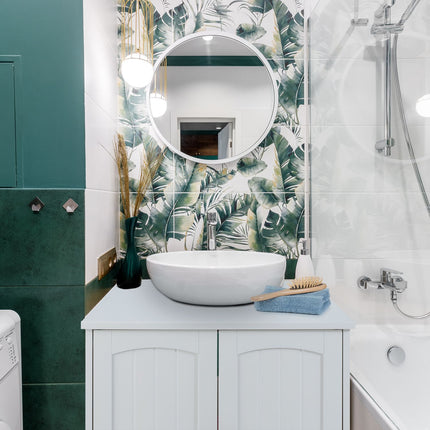 Under Sink Bathroom Cabinet with Doors, White MDF