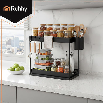 Under-Sink Organizer, 2-Tier Pull-Out Black Shelf