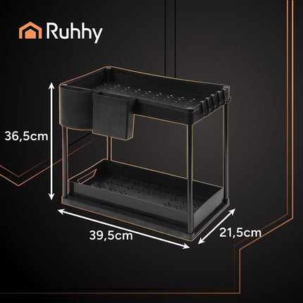 Under-Sink Organizer, 2-Tier Pull-Out Black Shelf
