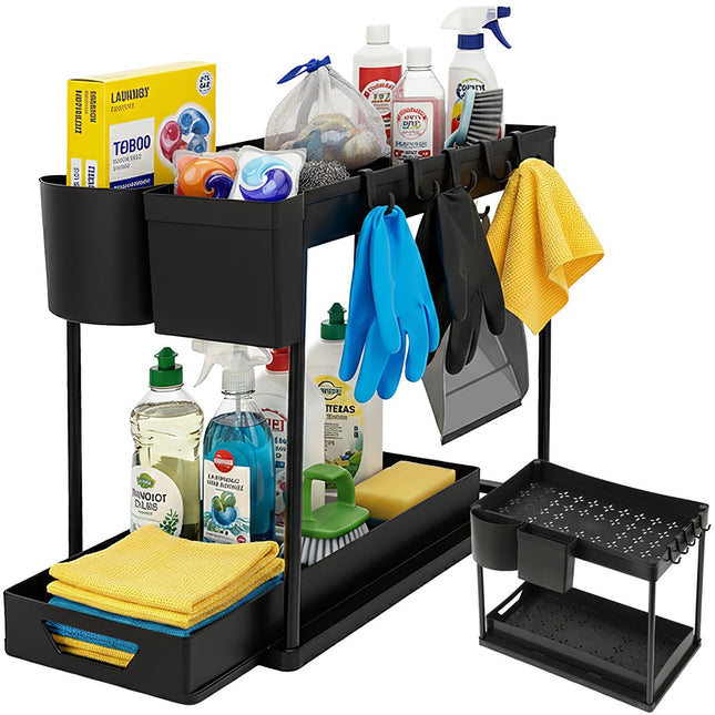 Under-Sink Organizer, 2-Tier Pull-Out Black Shelf