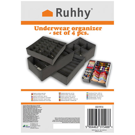 Underwear Organizer Set of 4, Foldable, Breathable Fabric