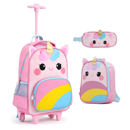 Unicorn 3-Piece Kids Rolling Backpack Set with Lunch Bag