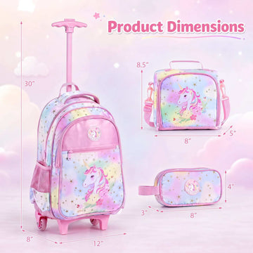 Unicorn 3-Piece Rolling Backpack Set with Lunch Bag & Case
