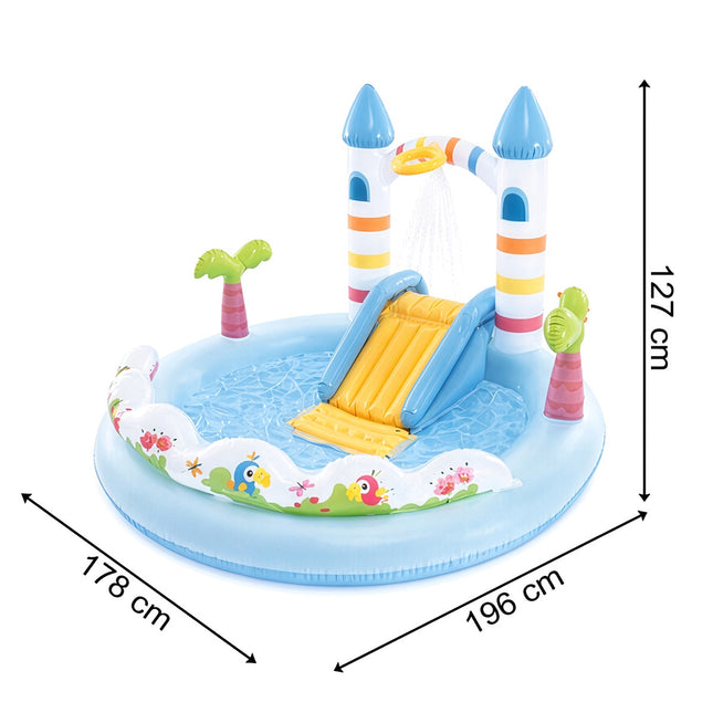 Unicorn Castle Water Playground with Slide, 196x178x127 cm