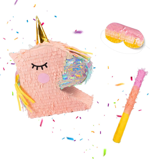 Unicorn Piñata Set – Stick And Blindfold Mask