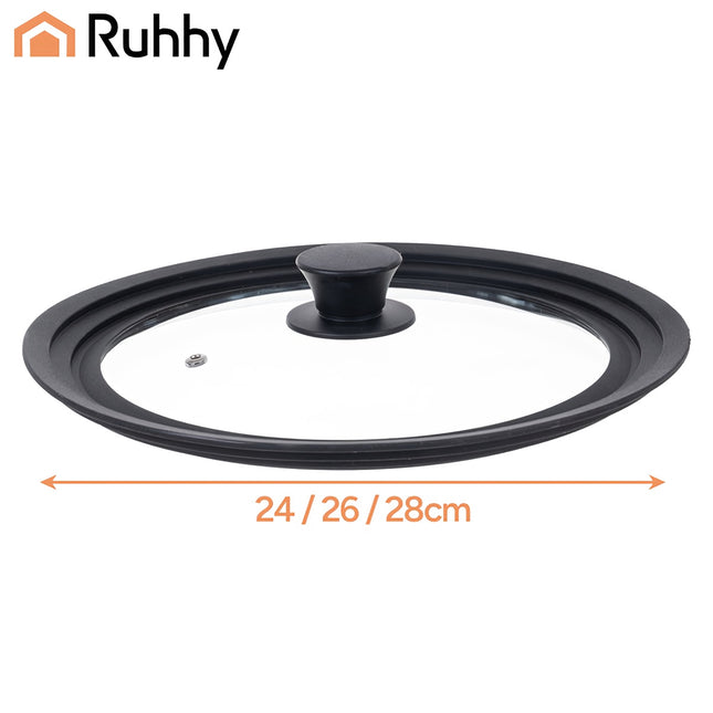 Universele 3-in-1 glazen deksel met siliconen rand, 24/26/28 cm