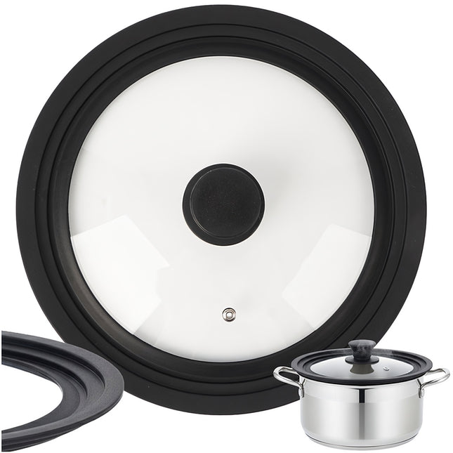 Universele 3-in-1 glazen deksel met siliconen rand, 24/26/28 cm