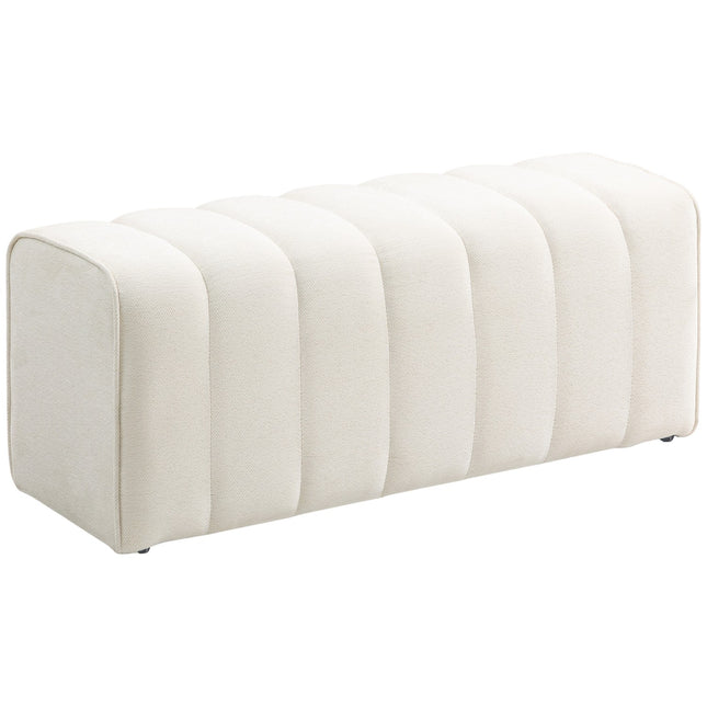 Upholstered Bedroom Bench, Wood Frame, 220kg Capacity, Cream
