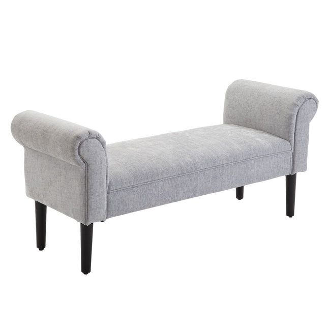 Gestoffeerde Bank, Elegante Bank Voor Lounge En Hal, Bedbank Met Opgerolde Zijkanten, Linnen Stof, Lichtgrijs