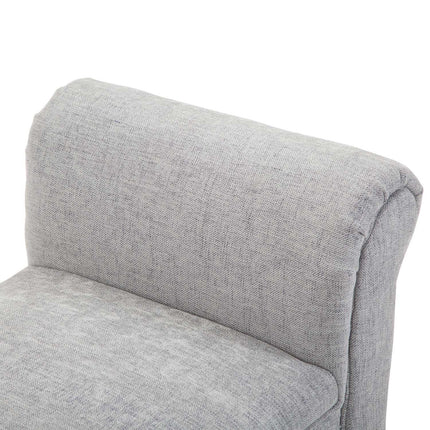 Elegant light gray upholstered bench with rolled sides