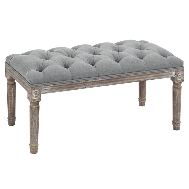 Gray upholstered bench - vintage style with button detail