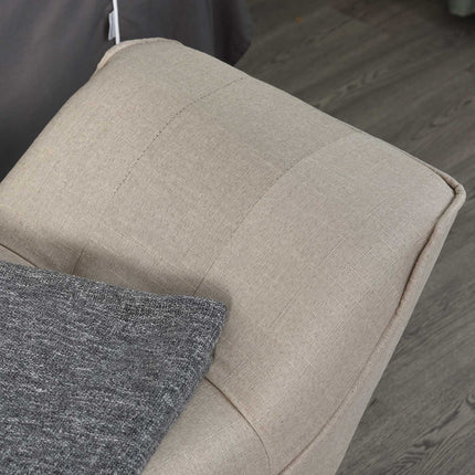Upholstered bench in retro style, linen cover, wooden legs