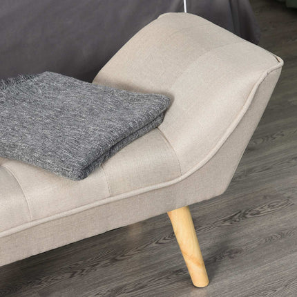 Upholstered bench in retro style, linen cover, wooden legs