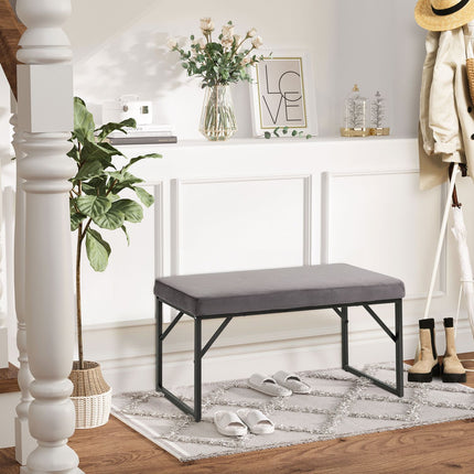Dark gray velvet upholstered bench for bedroom or hall