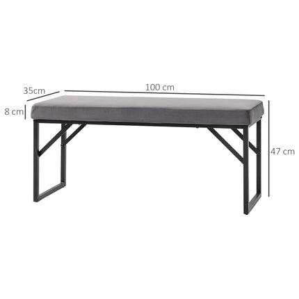 Dark gray velvet upholstered bench for bedroom or hall