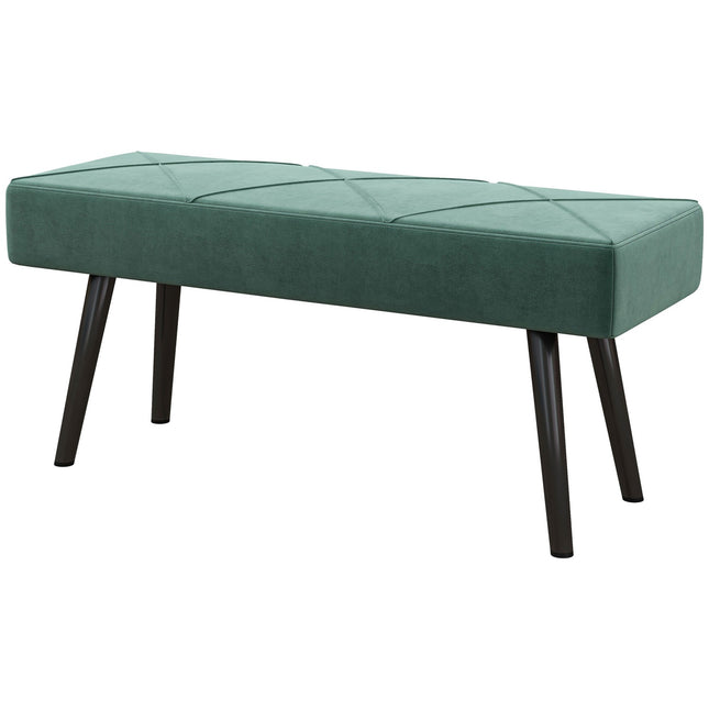 Velvet-covered bench, X-pattern, 100x36x45 cm, green
