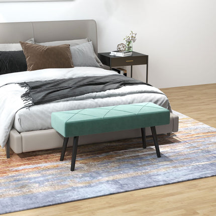 Velvet-covered bench, X-pattern, 100x36x45 cm, green