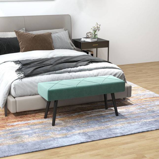 Velvet-covered bench, X-pattern, 100x36x45 cm, green