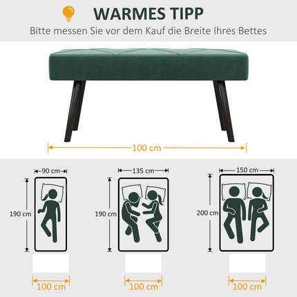 Velvet-covered bench, X-pattern, 100x36x45 cm, green