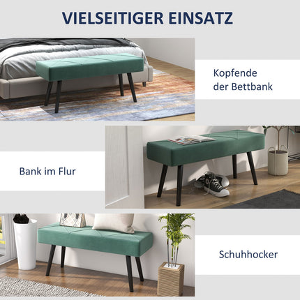 Velvet-covered bench, X-pattern, 100x36x45 cm, green
