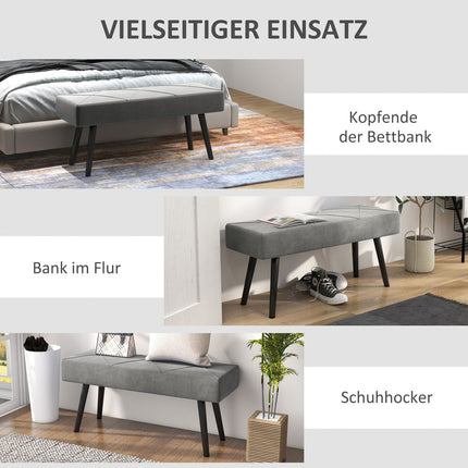 Velvet covered bench - grey, 100x36x45 cm, 120 kg capacity