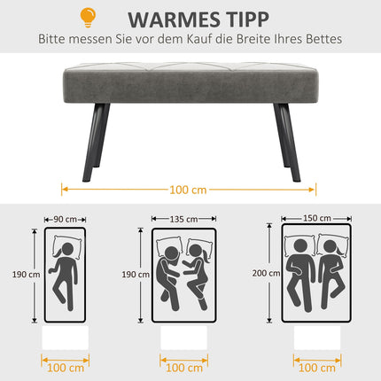 Velvet covered bench - grey, 100x36x45 cm, 120 kg capacity