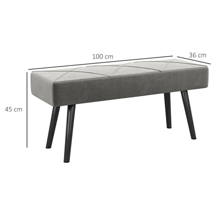 Velvet covered bench - grey, 100x36x45 cm, 120 kg capacity