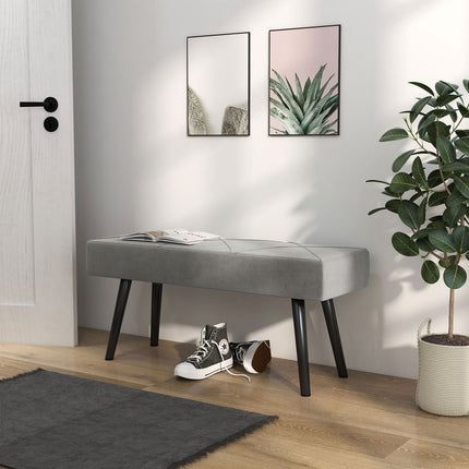 Velvet covered bench - grey, 100x36x45 cm, 120 kg capacity