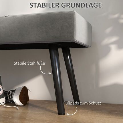 Velvet covered bench - grey, 100x36x45 cm, 120 kg capacity