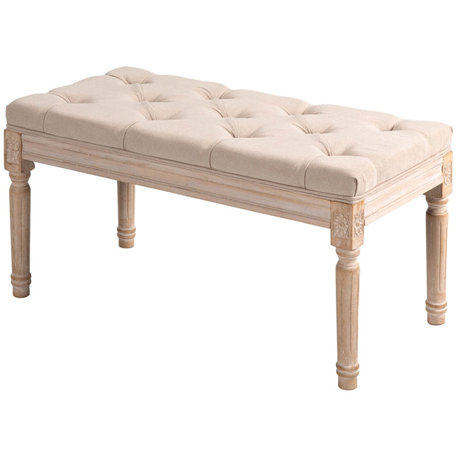 Upholstered vintage bench, linen beige, 120 kg capacity