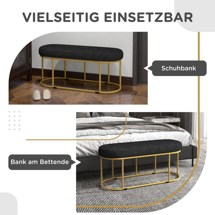 Upholstered bench in velvet look, steel, capacity 200 kg, blue