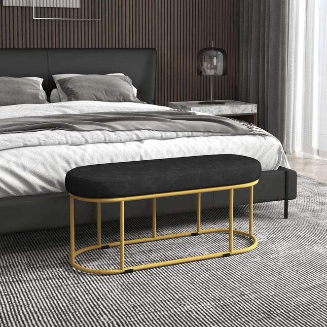 Upholstered bench in velvet look, steel, capacity 200 kg, blue
