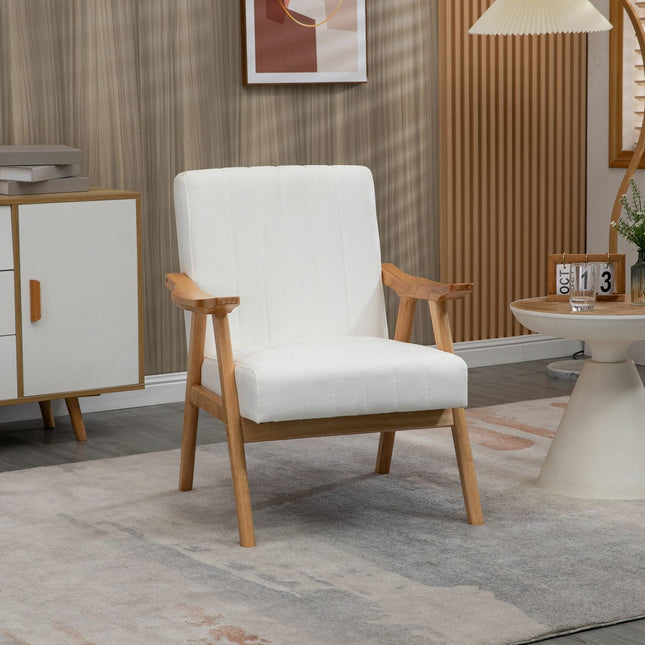 Gestoffeerde Loungestoel In Fluweellook Met Armleuningen, Scandi Design, Crème, 68X74X82Cm