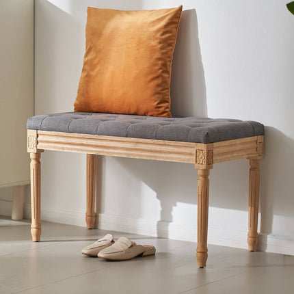 Upholstered Ottoman Bench 32x16, Tufted, Gray