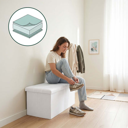 Upholstered Storage Bench – Foldable Fabric, Seats 2