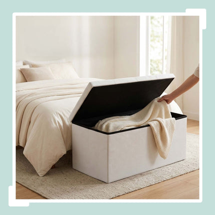 Upholstered Storage Bench – Foldable Fabric, Seats 2