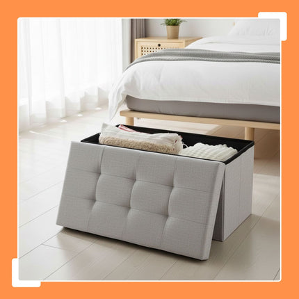 Upholstered Storage Bench – Foldable, Seats Two