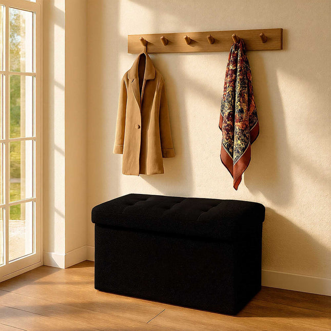 Upholstered Storage Bench, Foldable, Seats Two
