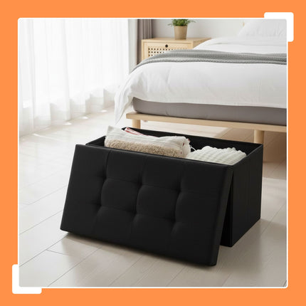 Upholstered Storage Bench, Foldable, Seats Two