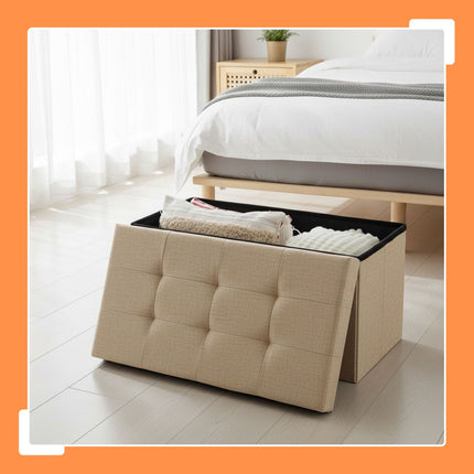 Upholstered Storage Bench – Foldable, Seats Two