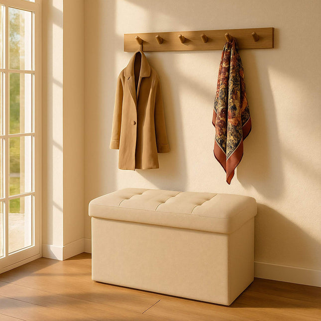 Upholstered Storage Bench – Foldable, Seats Two