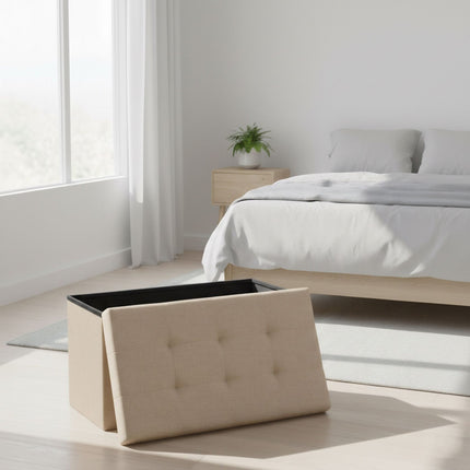 Upholstered Storage Bench – Foldable, Seats Two